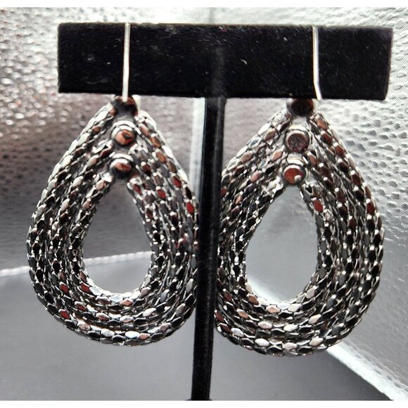 Simply Vera Wang Gunmetal Mesh & Crystal Dangle Earrings - Picture 3 of 4